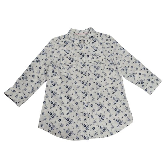 Croft & Barrow Petite PXS White & Navy Floral Button-Up Shirt Top for womwn, NWT - Picture 1 of 8